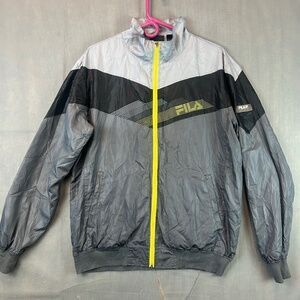 Vintage FILA Mens Large L Windbreaker Gray Yellow Black Retro Y2k 90s